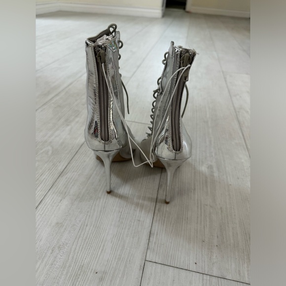 Brand New Metallic Silver Heeled Booties - Picture 5 of 6